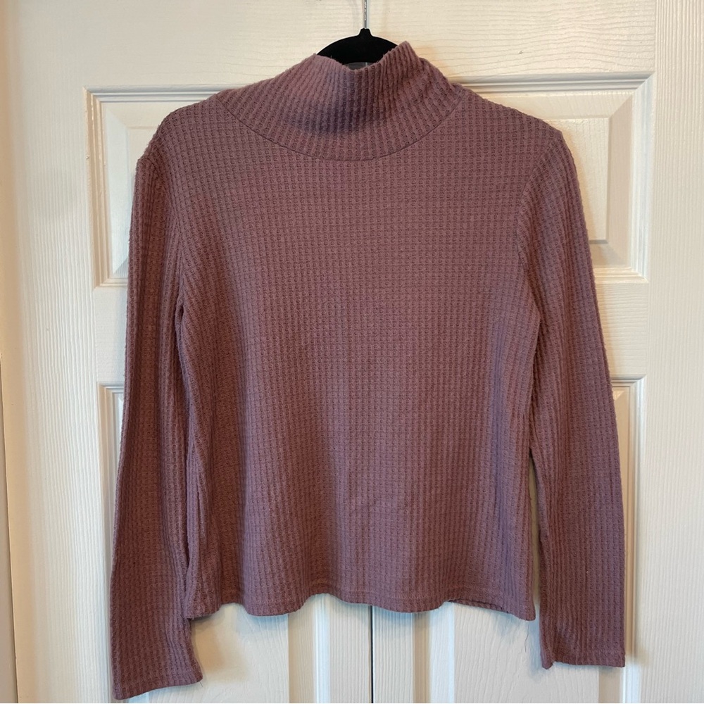 See You Monday Waffle Knit Dusty Pink Turtleneck Sweater
